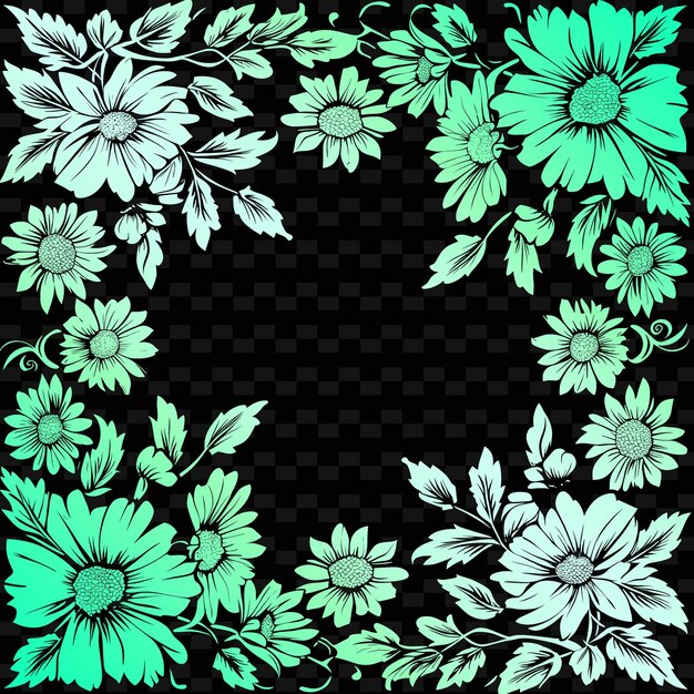 PSD a border of flowers with a black background with a place for text in the center