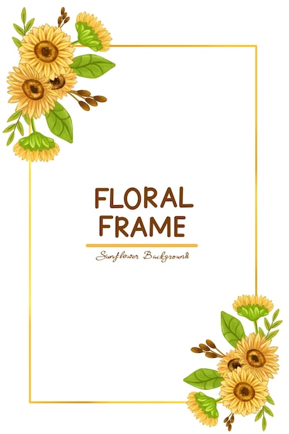 border sunflower watercolor frame with minimalist and beautiful design