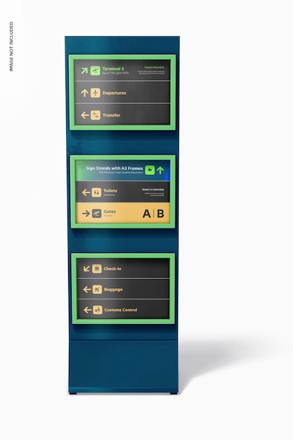 PSD bordstandaard met a3-frames mockup, vooraanzicht