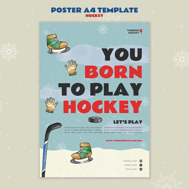 PSD born to play hockey poster template