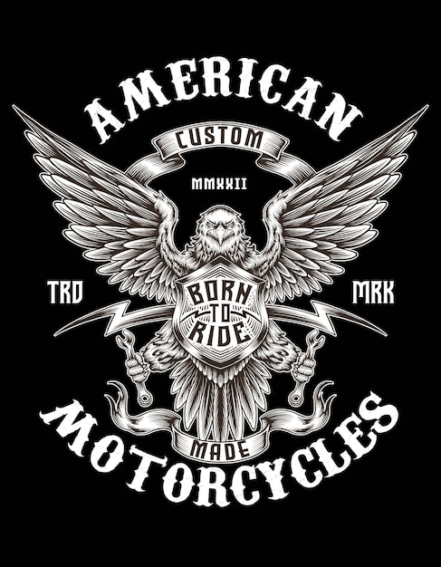 PSD born to ride eagle logo