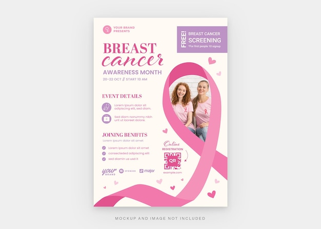 PSD borstkanker awareness pink flyer-sjabloon in psd v2