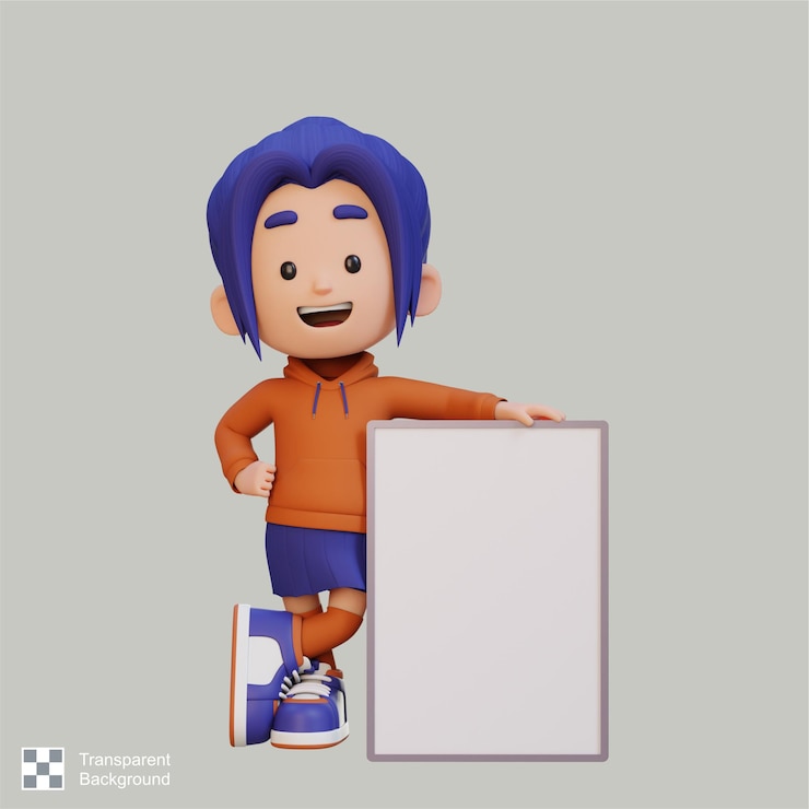 PSD boş bir tabela tutan 3d kız karakteri