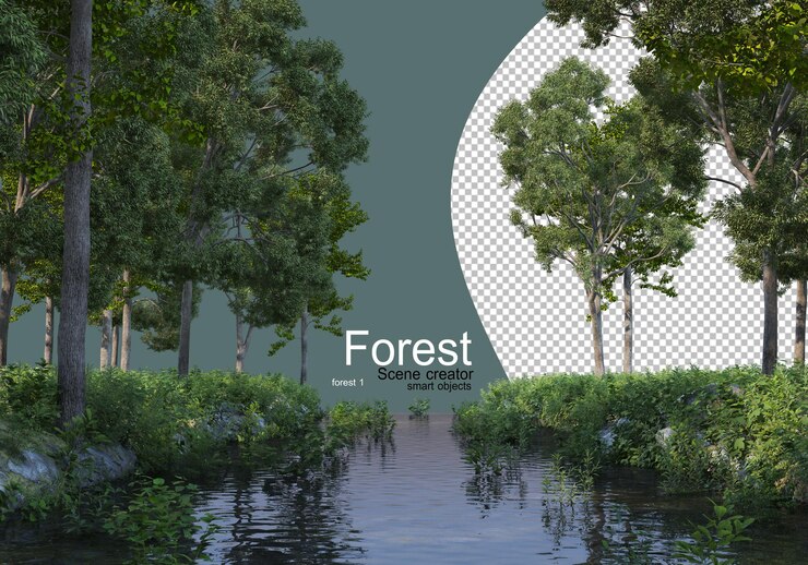 PSD bos met verschillende soorten bomen