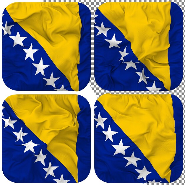 PSD bandiera della bosnia-erzegovina forma di scudiero isolato diverso stile ondulato bump texture rendering 3d