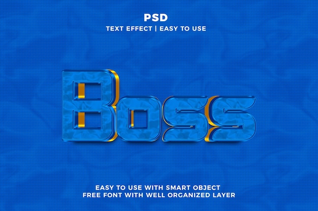 Boss 3d editable photoshop text effect style psd with background