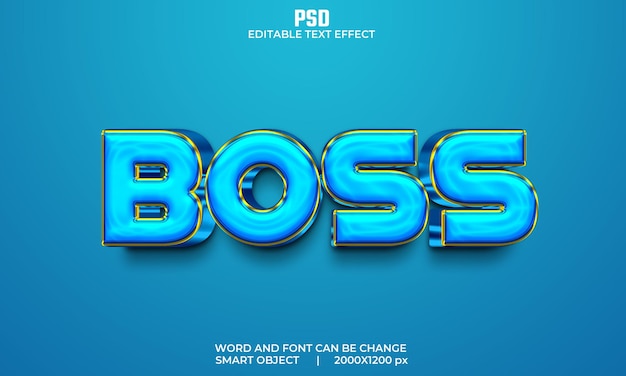 PSD boss blauwe kleur 3d bewerkbaar teksteffect premium psd met achtergrond