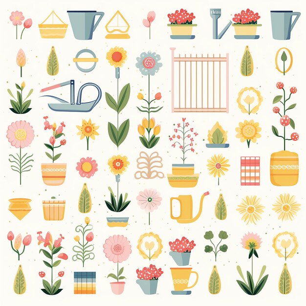 Botanic_garden_clipart_sets_white_background_pastel_colors