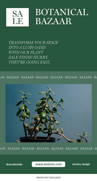 PSD botanical bazaar sale instagram stories template psd design social media banner theme green layout