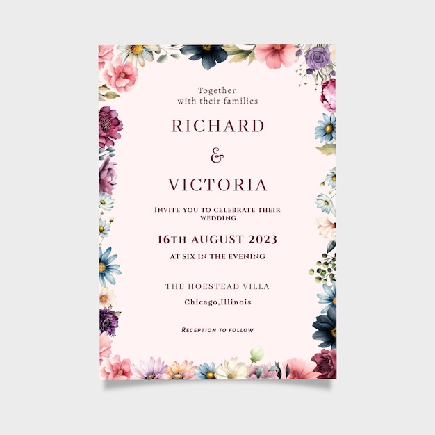 Botanical Border Wedding Invitation Template Editable Invitation Wedding Template