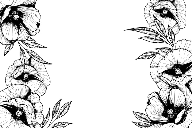 PSD botanical flowers border illustration