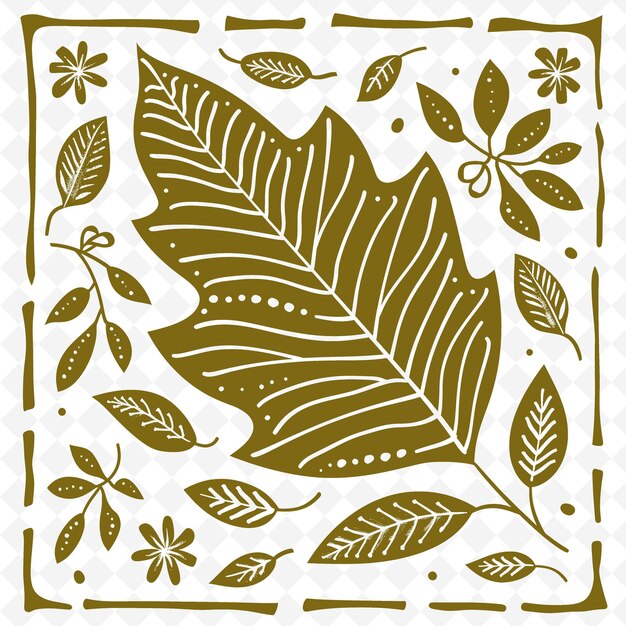 PSD botanical leaf outline with vein pattern and floral details illustration decor motifs collection