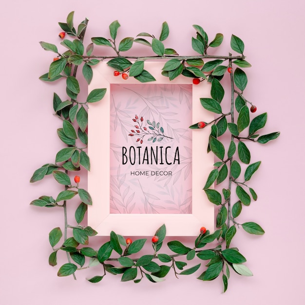 Botanical leaves and frame with mock-up