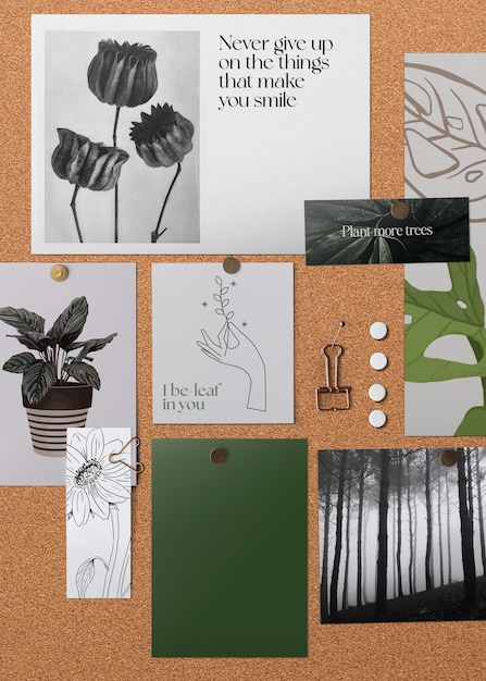 Botanical mood board mockup psd