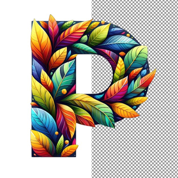 PSD botanical typography leaves unveiling a vibrant symbol on png