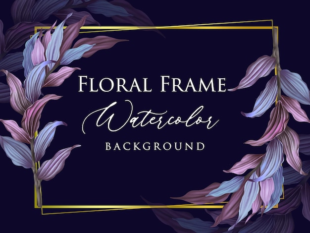 PSD botanical watercolor leaves frame background template