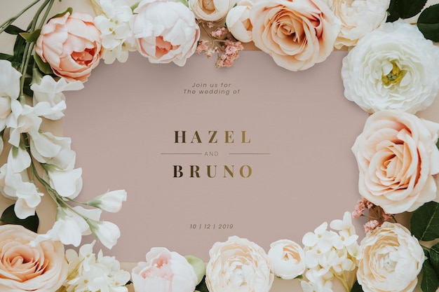 PSD botanical wedding invitation card mockup