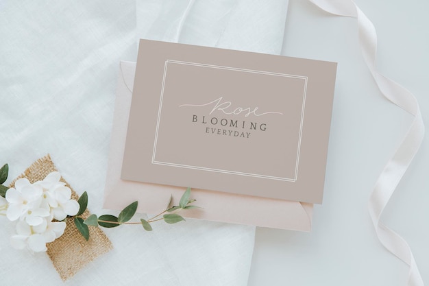 Botanical wedding invitation card mockup