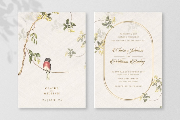 PSD botanical wedding invitation template