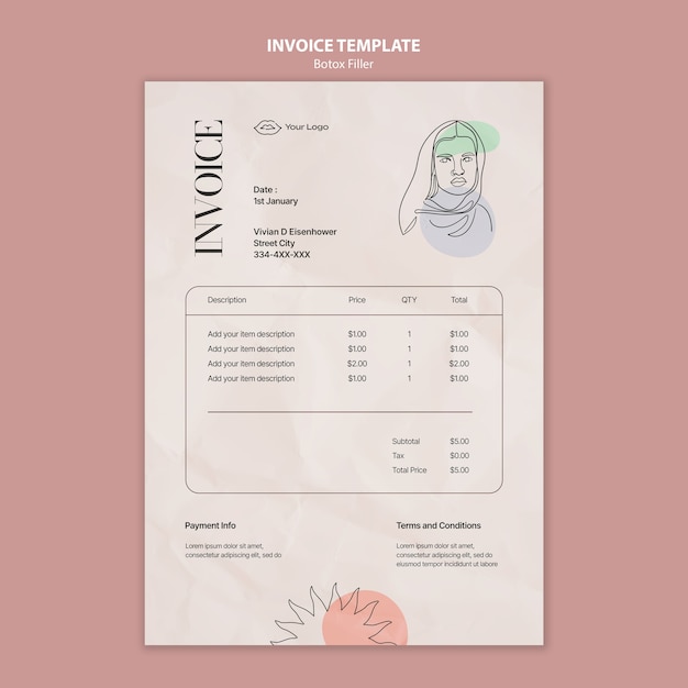 PSD botox filler clinic invoice template