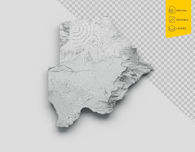 PSD botswana map botswana flag shaded relief color height map on white background 3d illustration