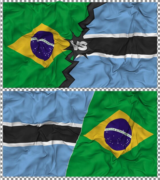 Botswana versus Brazilië Halve gecombineerde vlag Stof Bump Texture 3D Rendering