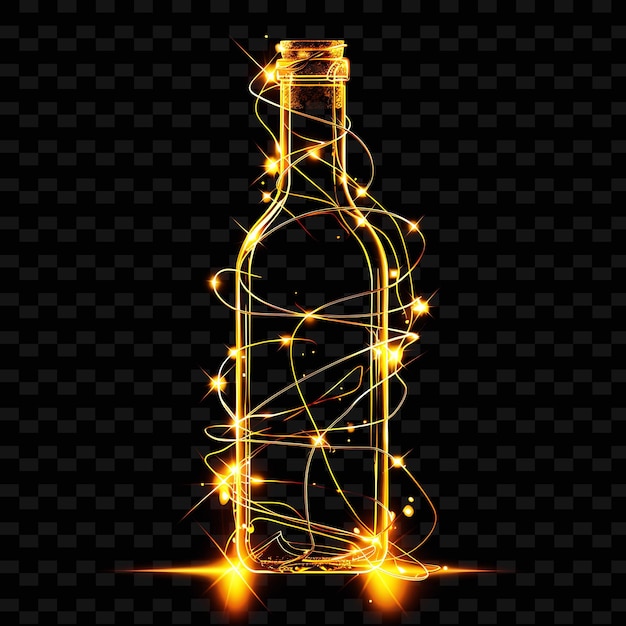 A bottle of alcohol with a yellow light on it
