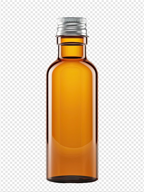 PSD a bottle of amber liquid with a silver cap