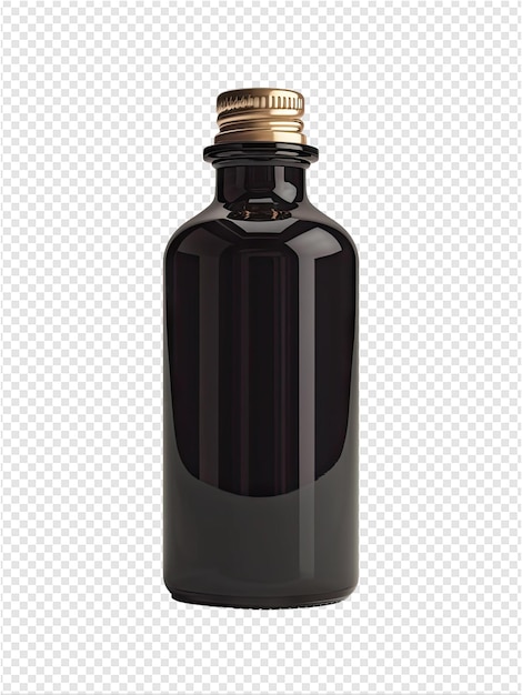 PSD a bottle of black liquid with a gold cap