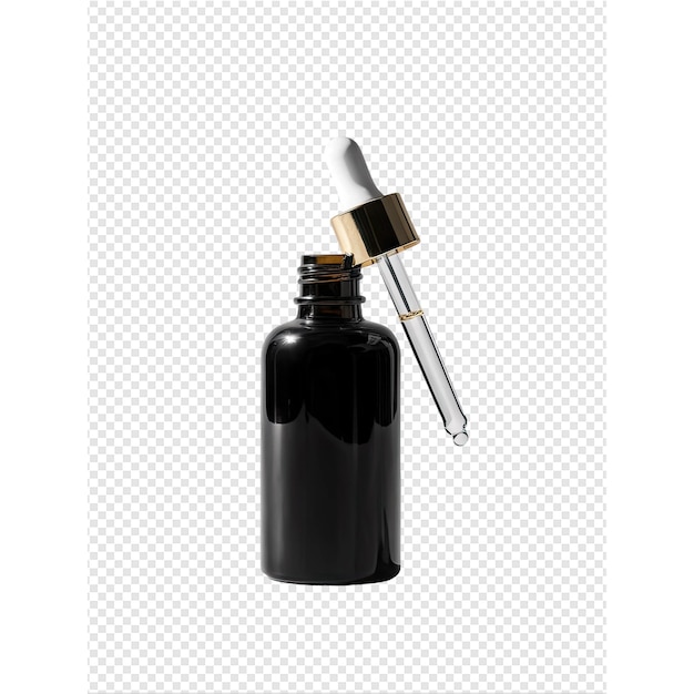 PSD a bottle of black liquid with a gold tip