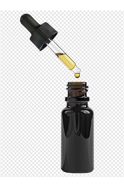 PSD a bottle of black liquid with a yellow cap