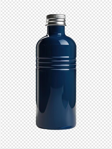 PSD a bottle of blue liquid with a silver cap