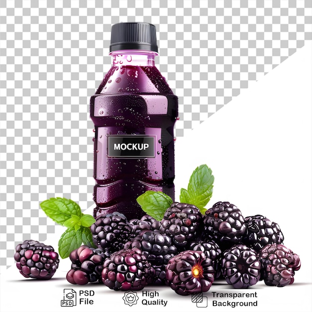 PSD a bottle of blueberry juice mockup on transparent background