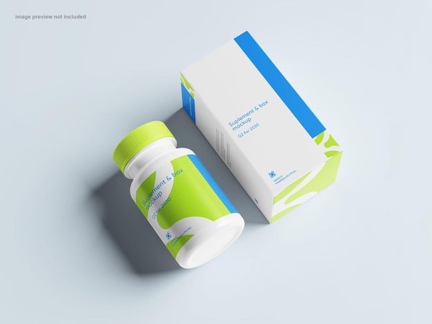 Mockup di supplementi di bottiglia e scatola