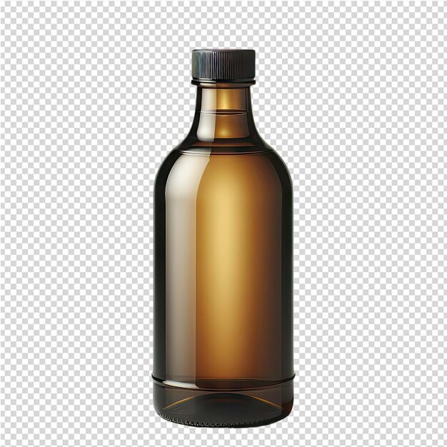 PSD a bottle of brown liquid with a gold label