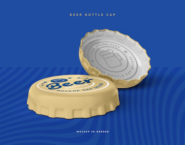 Bottle cap beer mockup 3d render realistic
