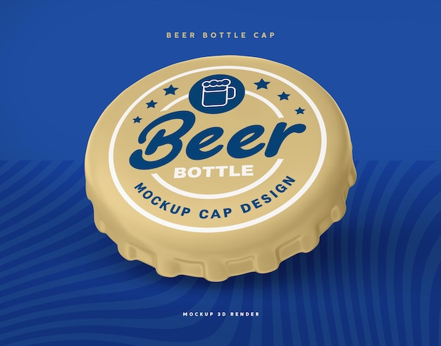 PSD bottle cap beer mockup 3d render realistic