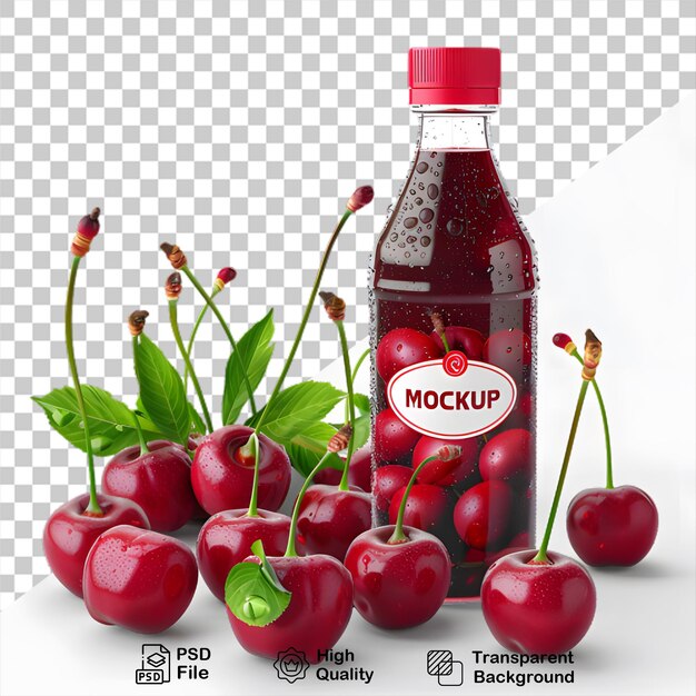 PSD a bottle of cherry juice mockup on transparent background with png file