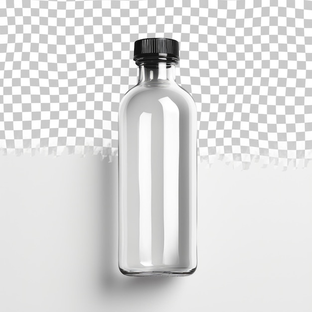 PSD a bottle of clear liquid sits on a white background
