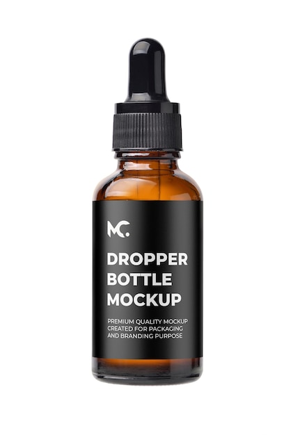 A bottle of dropper bottle mockup with a black top.