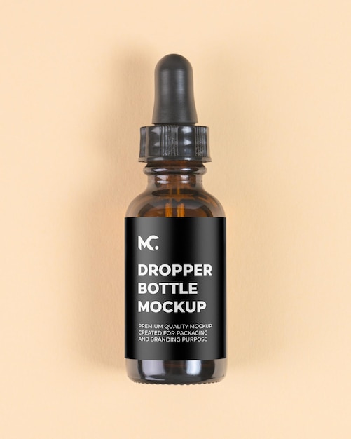 A bottle of dropper bottle mockup with a black top.