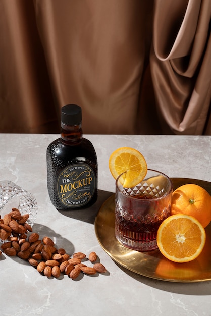 bottle and fruit arrangement mockup