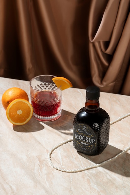 bottle and fruit arrangement mockup