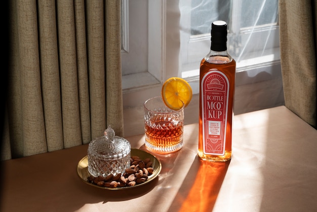 bottle and fruit arrangement mockup