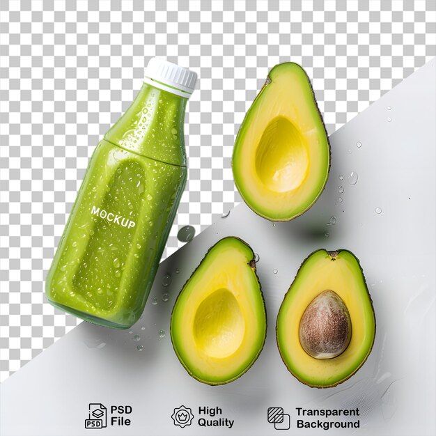 A bottle of green avocado juice mockup on transparent background