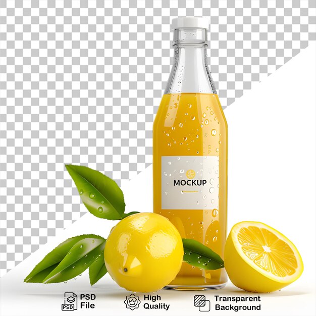 PSD una bottiglia di succo di limone isolata su uno sfondo trasparente con un file png
