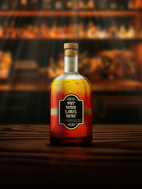 a bottle of liquor that says " out your place here " on it.