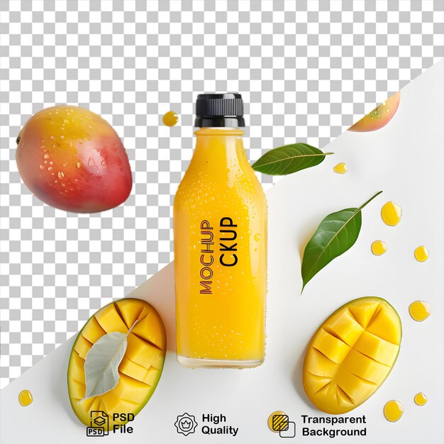 PSD a bottle of mango juice mockup on transparent background with png file