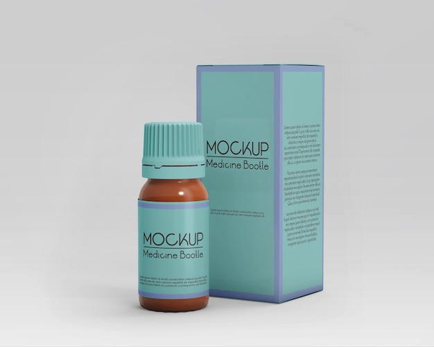 ボックスモックアップPSDの横にある薬の本のボトル