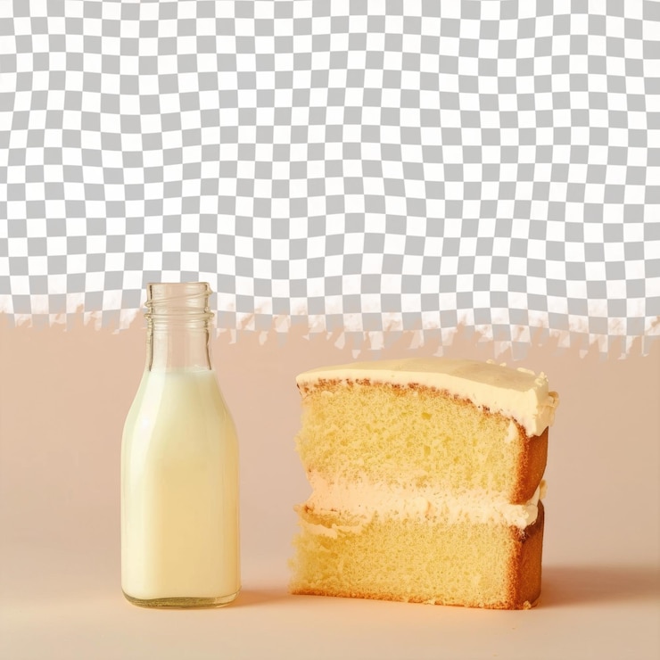 PSD a bottle of milk next to a half eaten cake